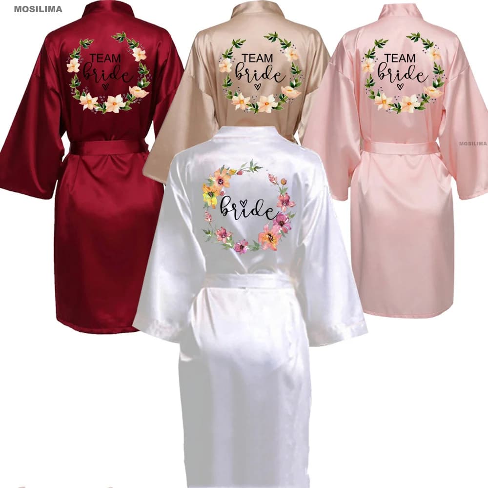 Wedding Party Team Bride Robe Kimono pigiama in raso accappatoio da damigella d'onore SP073