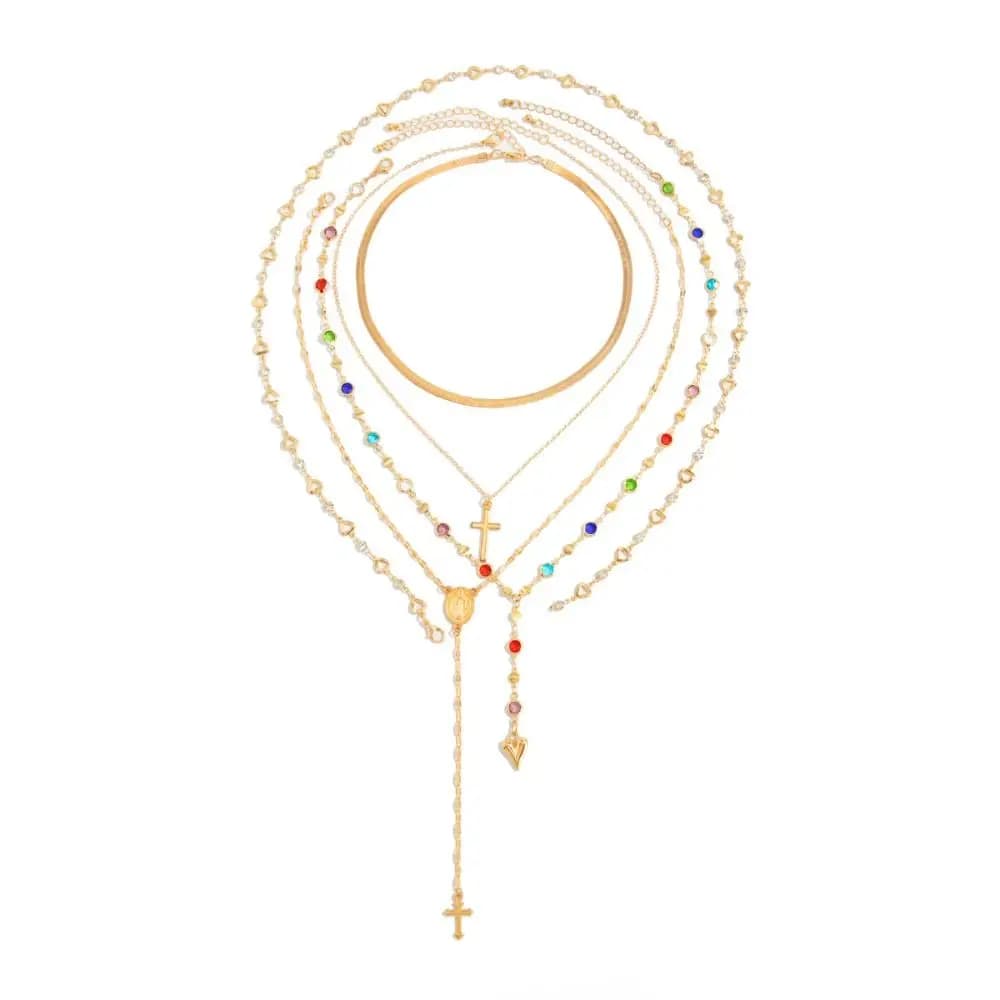 Set di Collane a Y con Cristalli Colorati, Collana a Strati con Perle e Strass Colorati, Girocollo con Perline a Stella Marina per Donna