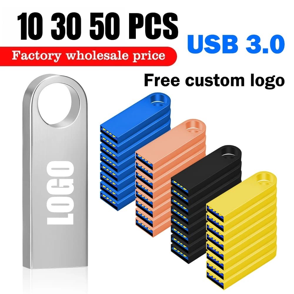 10/30/50PCS Logo personalizzato gratuito Metal Pen Drive Flash Disk per regalo pubblicitario typec e catena USB Stick 4GB 8GB 32GB 64GB 128GB