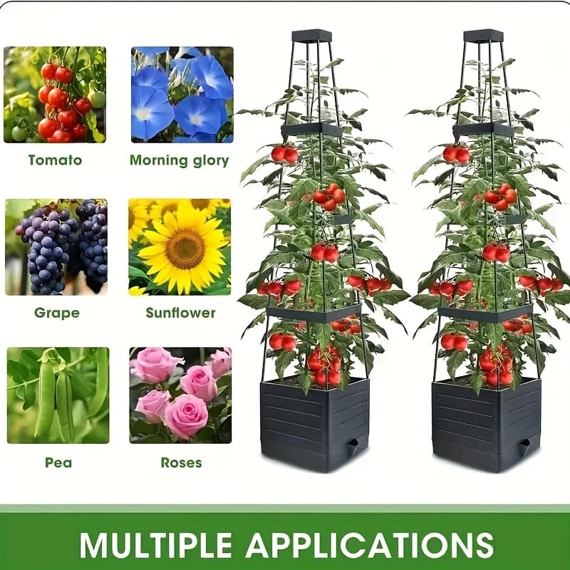 Gabbia per pomodori con irrigazione automatica, fioriera e griglia di supporto per piante rampicanti, adatta per cortili