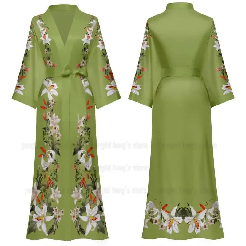 Donne Raso Abiti Da Sposa Abito Lungo Fiore Stampa Kimono Abito Homewear Onesize Pijama Accappatoio Sexy Intimo Lingerie