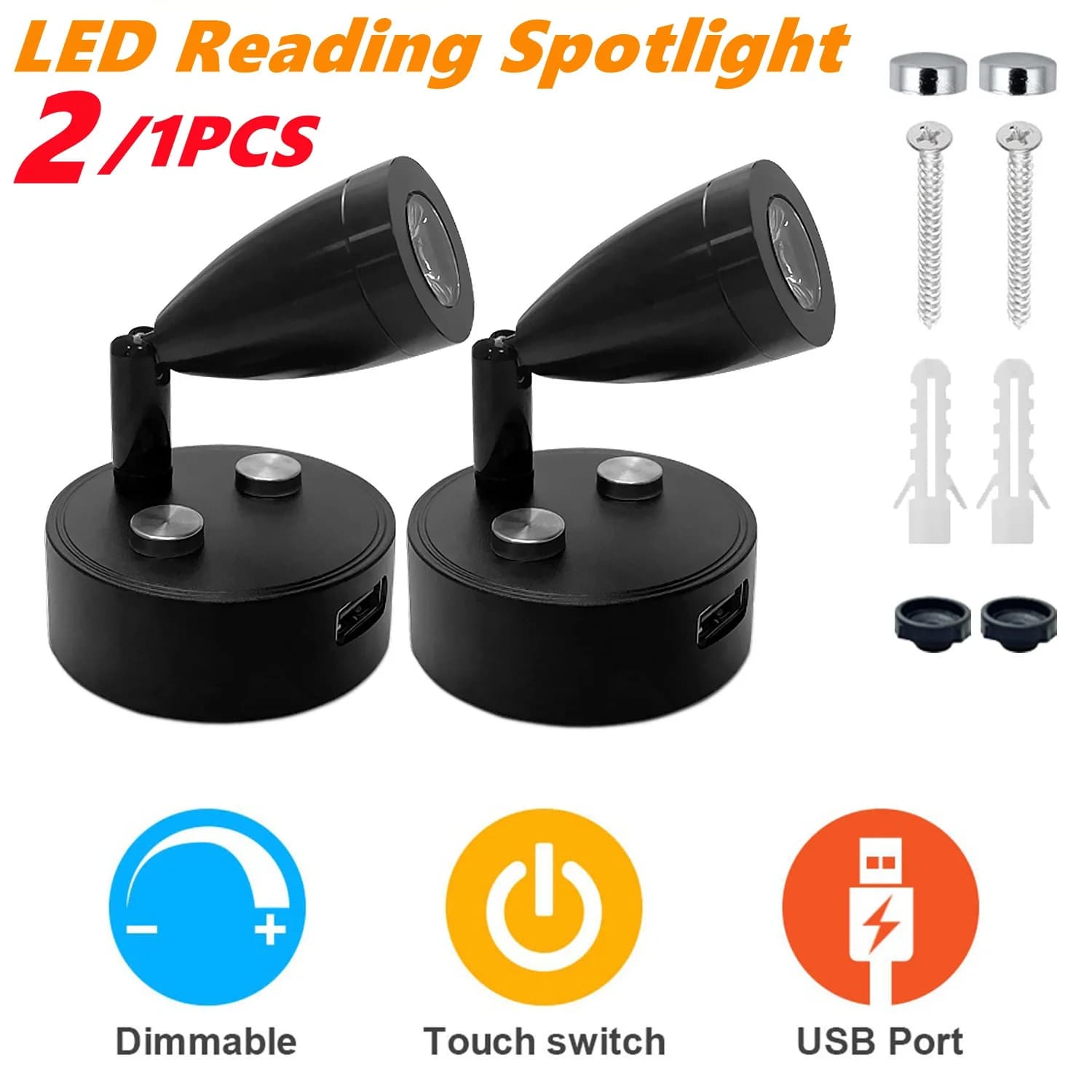 2/1PCS Silver/Black DC 12-24V Car interior accessories LED reading Car spotlights RV Boat Roulotte Camper Wall Lamp from bedside table