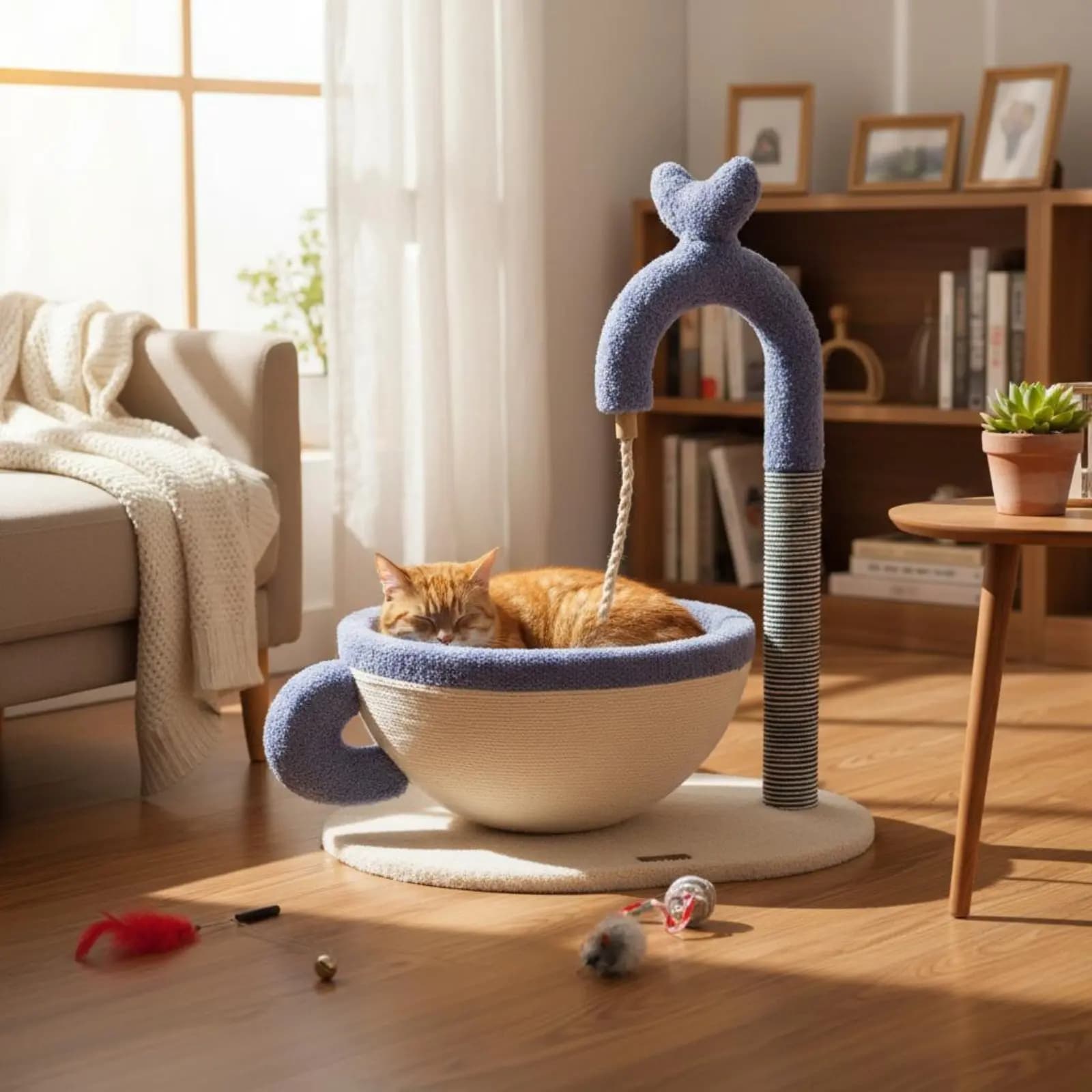Tiragraffi per Gatti con Cuccia 2-in-1, Tiragraffi in Sisal e Lettino, Arredo per Animali Domestici, Facile da Pulire, Salvaspazio per Aree Piccole