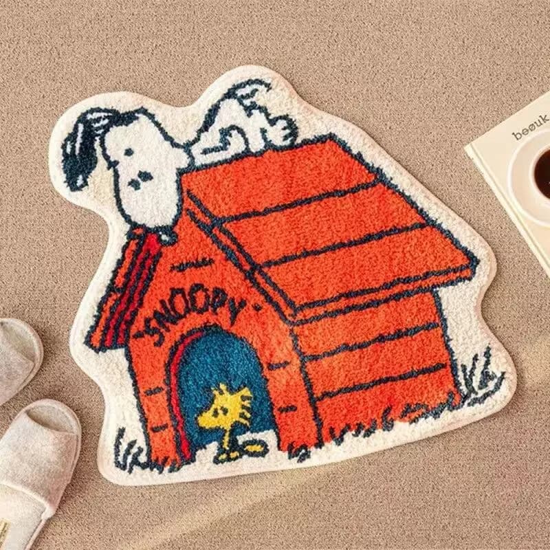 Snoopy House Shape Decorative Carpet, Anti-slip, for Bedroom, Living Room, Sofa Area, Soft and Absorbent