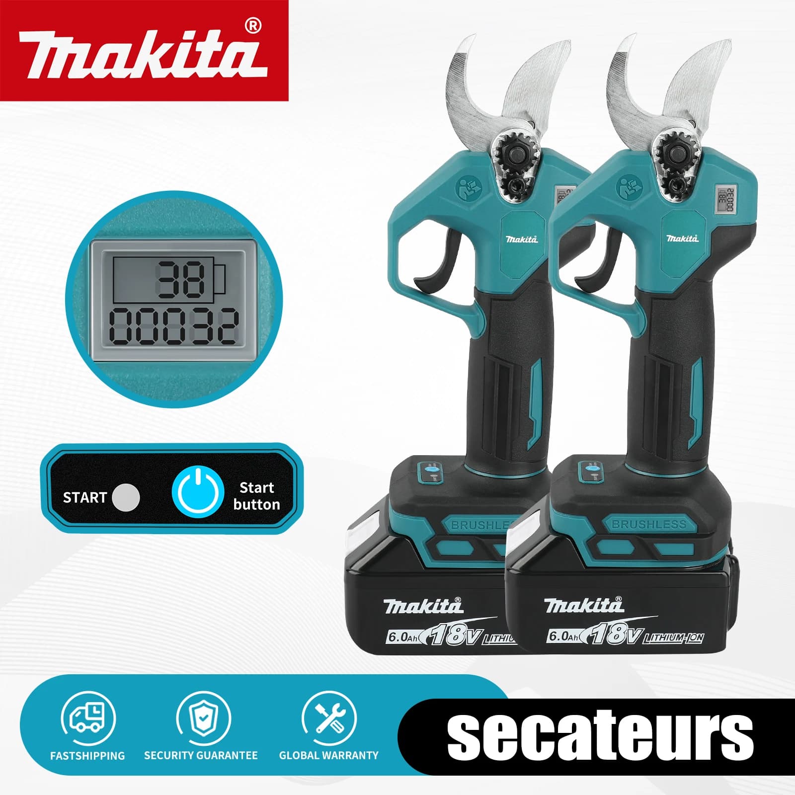 Makita 20V Makita brushless battery shears 2.5 cm cutting SK5 4 marches LCD display Safety lock for garden maintenance