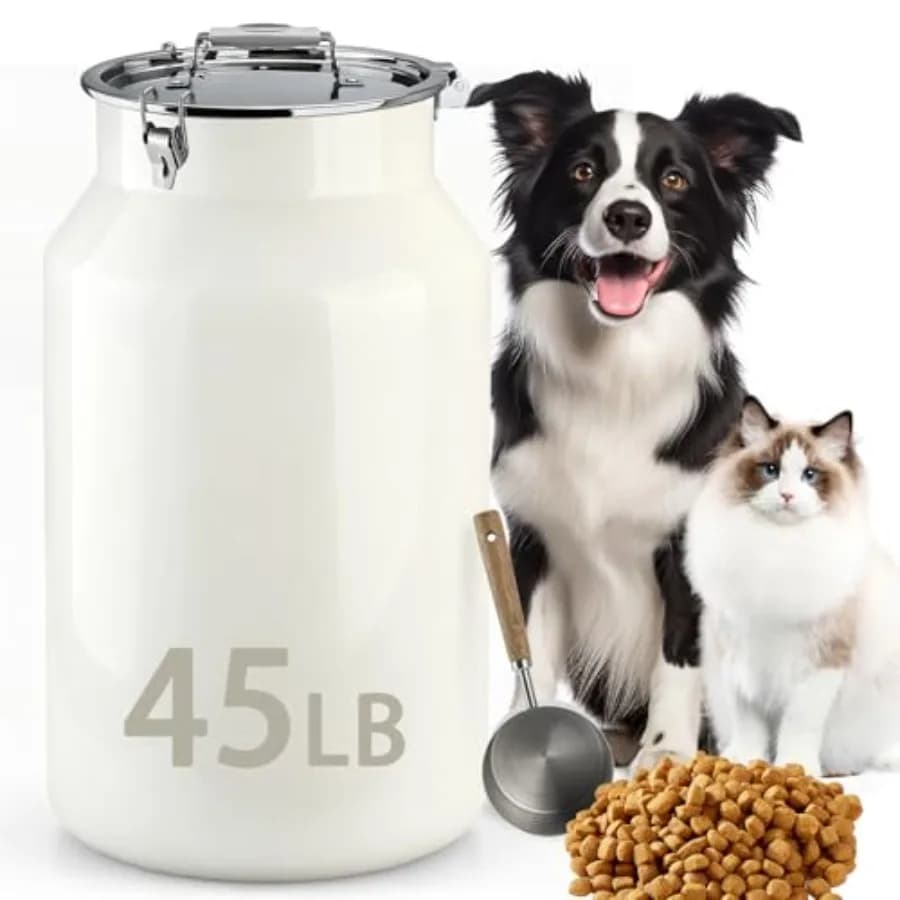 Contenitore per alimenti per cani e gatti, in acciaio inossidabile 304, colore argento, chiusura ermetica e paletta inclusa