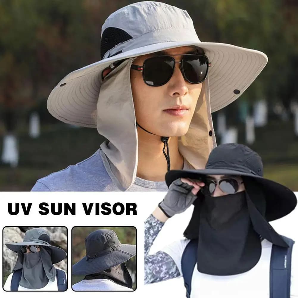 Cappello da Pesca Estivo Traspirante Anti-UV con Protezione Viso e Collo, Cappello da Spiaggia Regolabile e Staccabile, Visiera Parasole per Escursionismo