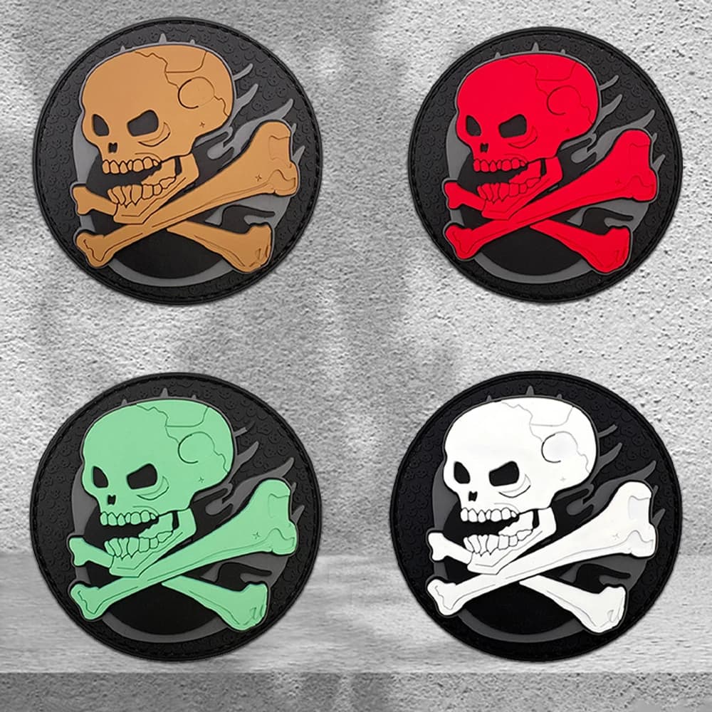 A Round Skull Pvc Patch for Tactical Vests/Shoulder Straps, Luminous Effect, Hook-And-Loop Fastener, Morale Patch for Backpacks, Clothing Patch, Soft Rubber