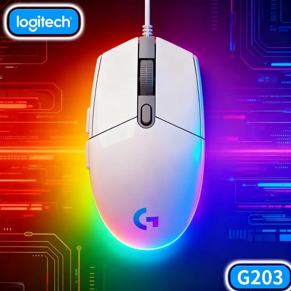 Logitech G203 Wired Gaming Mouse Ergonomic Grip RGB Backlight Anti‑Slip Feet USB For Pc Laptop Office