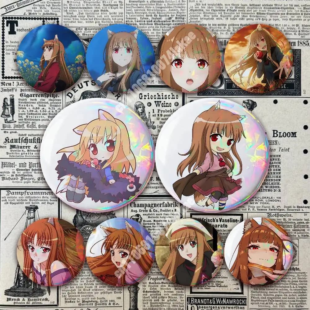 S-Spice and W-Wolf Holo The Wise Wolf Button Badge 2PC Sets for Bags & Clothes & Accessories Metal Pin Vibrant Collection