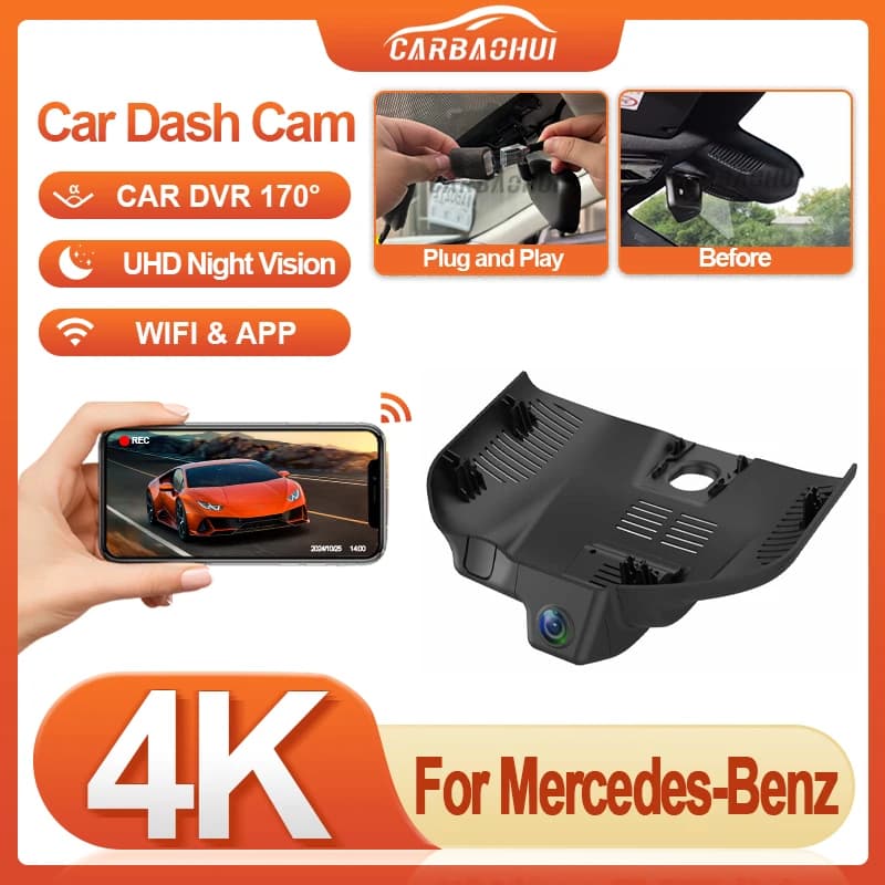 HD 4K 2160P Plug and Play DVR for Mercedes-Benz Class C W206 S206 C200 C300 2022 2023 for APP Controls Wifi Dashcam