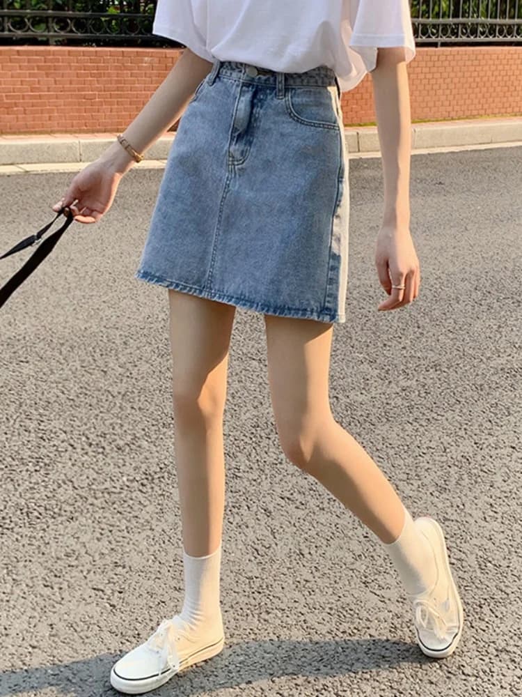 plus Size Women's Denim Skirt Summer New Style Light Color A-Line Skirt Hip Concealing High Waist Jeans Fabric Casual Wear