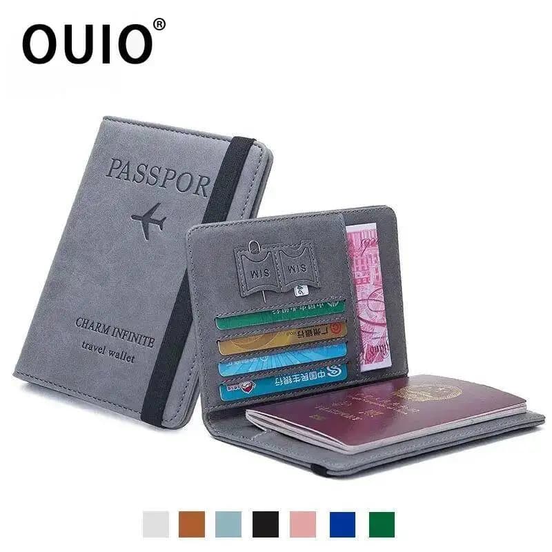OUIO Women Men Travel Passport Holder Cover Case RFID PU Leather Credit ID Card Holder Case Ticket Protective Wallet