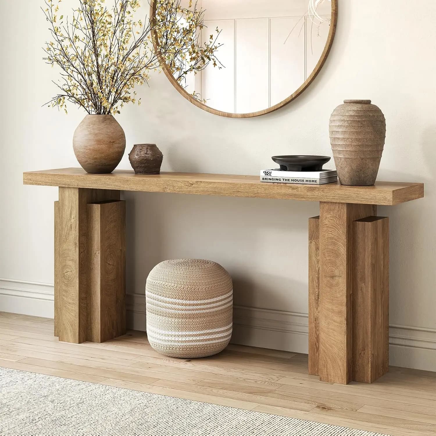 71" Extra Long Console Table for Entryway Block Leg Wooden Hallway Furniture, Customized