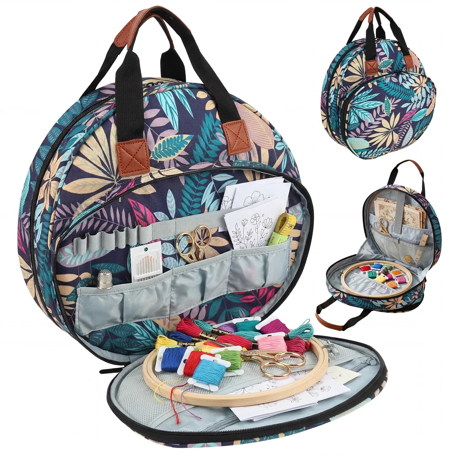 Borsa per Progetti di Ricamo, Custodia per Forniture di Ricamo con Tasche Multiple per Fili, Telai, Aghi e Kit di Strumenti