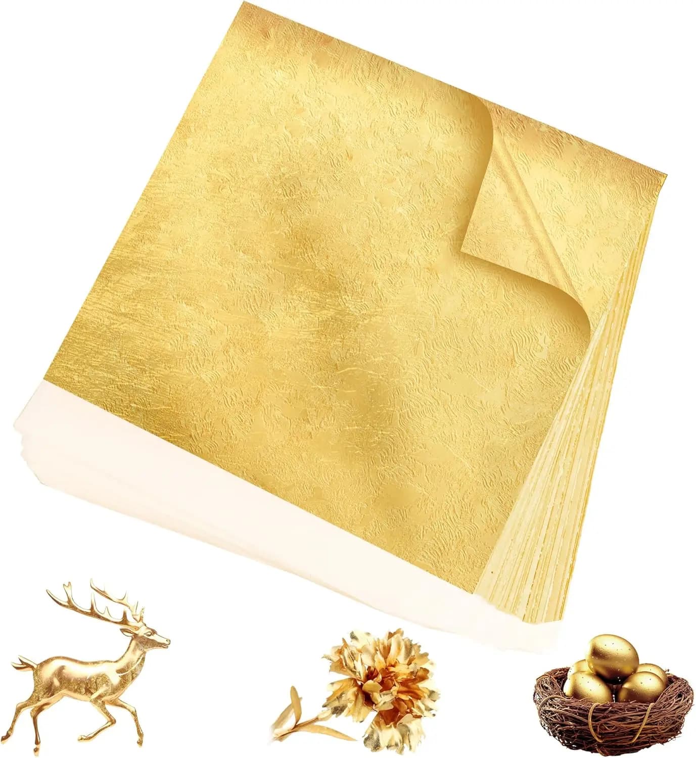 300 fogli di foglia d'oro da 5,1x5,1 pollici per artigianato artistico, scaglie d'oro finte per mobili, unghie, fai da te, decorazioni per matrimoni