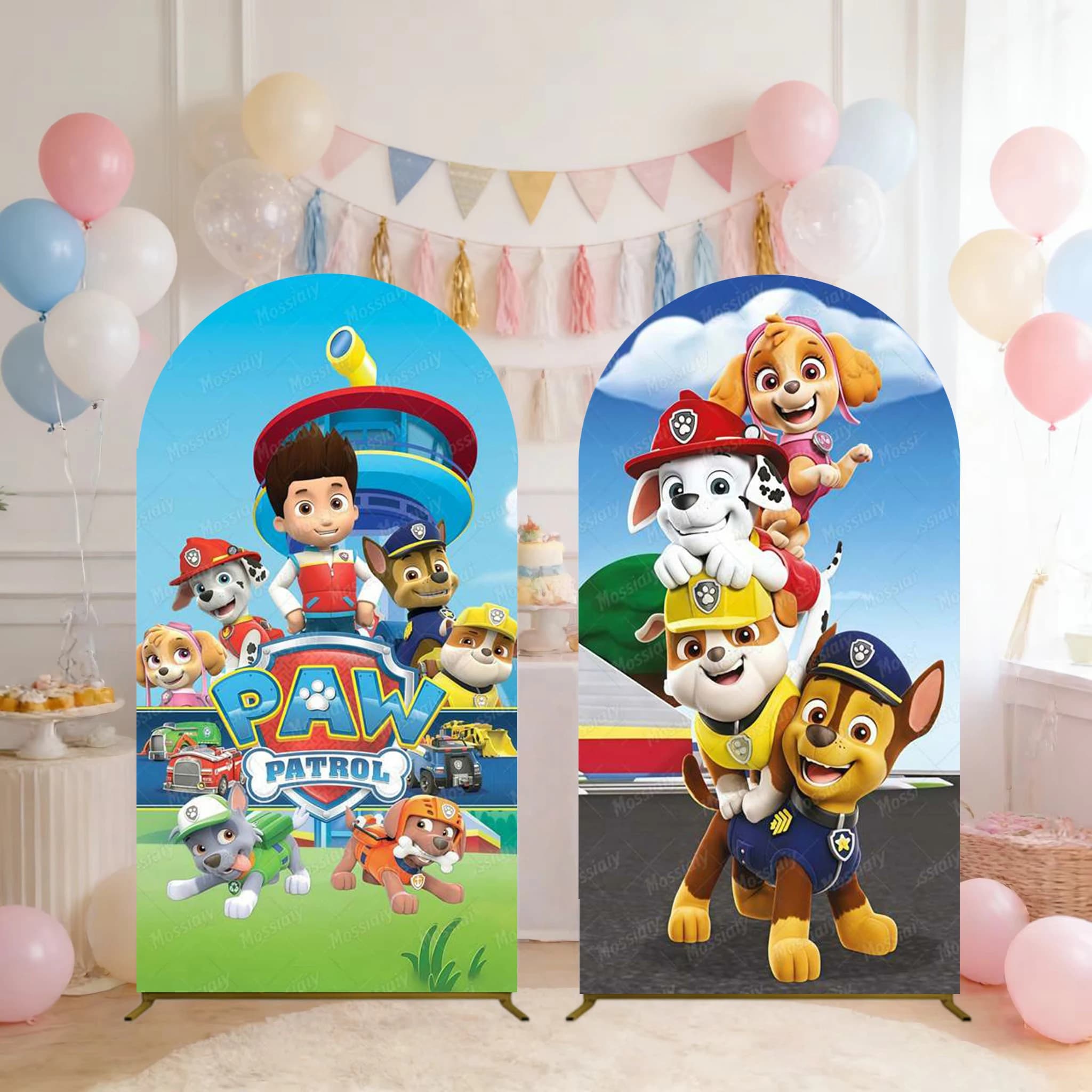 Sfondo ad Arco a Tema Paw Patrol per Feste di Compleanno Bambini, Decorazione per Baby Shower a Tema Cani, Banner da Parete ad Arco, Sfondo Fotografico