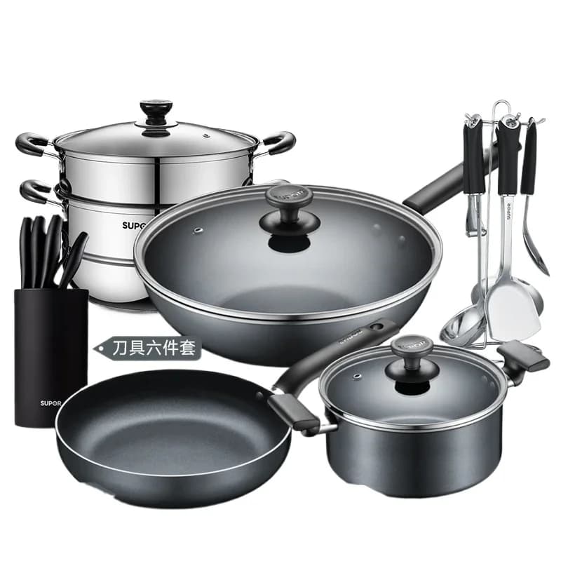 Set pentole, antiaderente, set da tre pezzi per la casa, padella da cucina, padella, set completo
