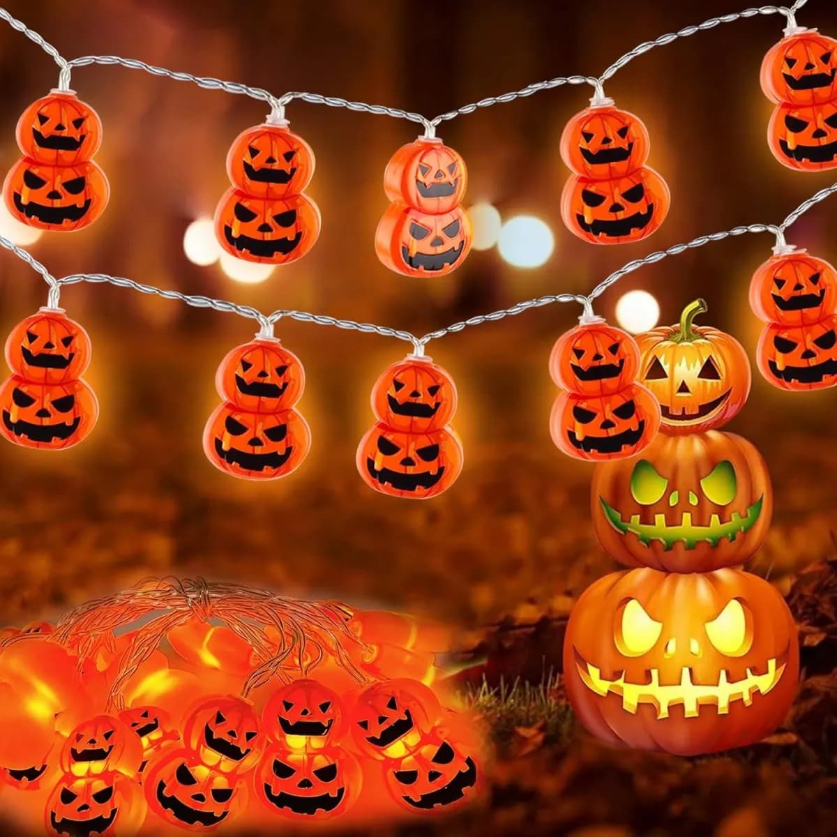 Pop 1pc 10/20 LED Halloween Doppia Zucca Luce Della Stringa 2 Strati Zucca Fata Lampada Alimentata A Batteria Per La Casa Vacanze di Halloween De