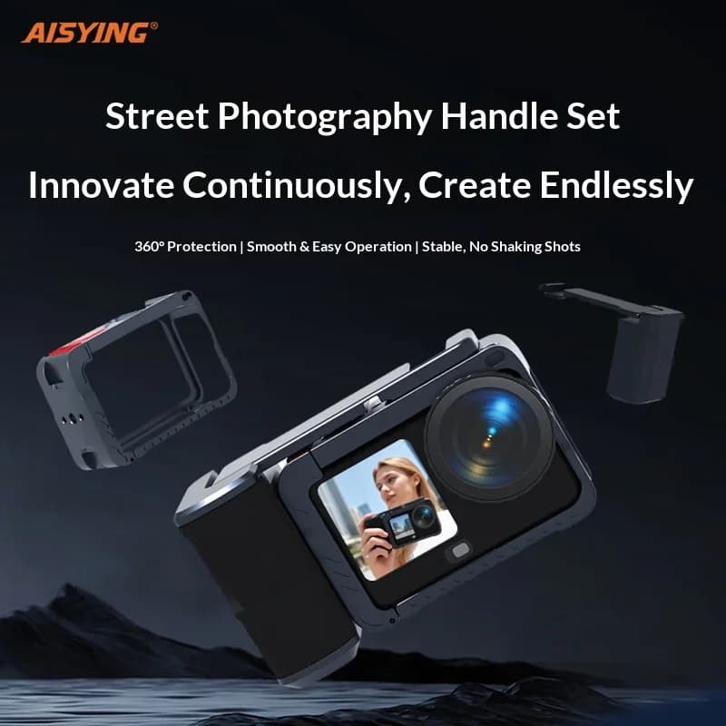 AISYING Camera Handle Kit for DJI Action 6 - Metal Protective Frame for Shoe and Photo Expansion Accessories Street