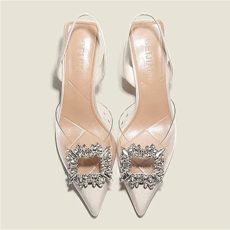 Summer Fashion New Sexy Banquet Comfortable Crystal Transparent Sandals Solid Color Pointed Toe Women's Non-slip High Heels