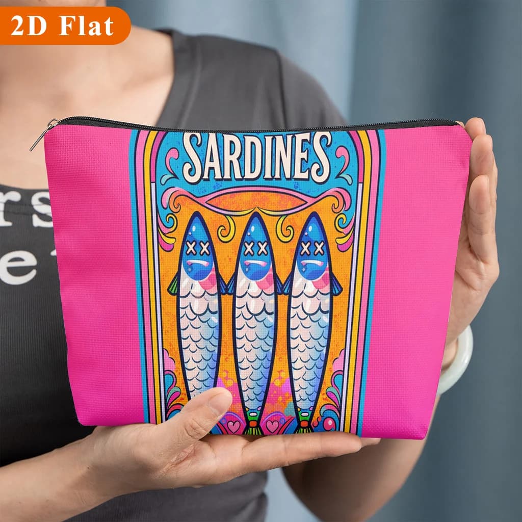 Borsa Cosmetica Creativa con Motivo a Sardine, Adatta per Conservare Prodotti di Bellezza Femminili, Perfetta per Viaggi, Scuola e Dormitorio