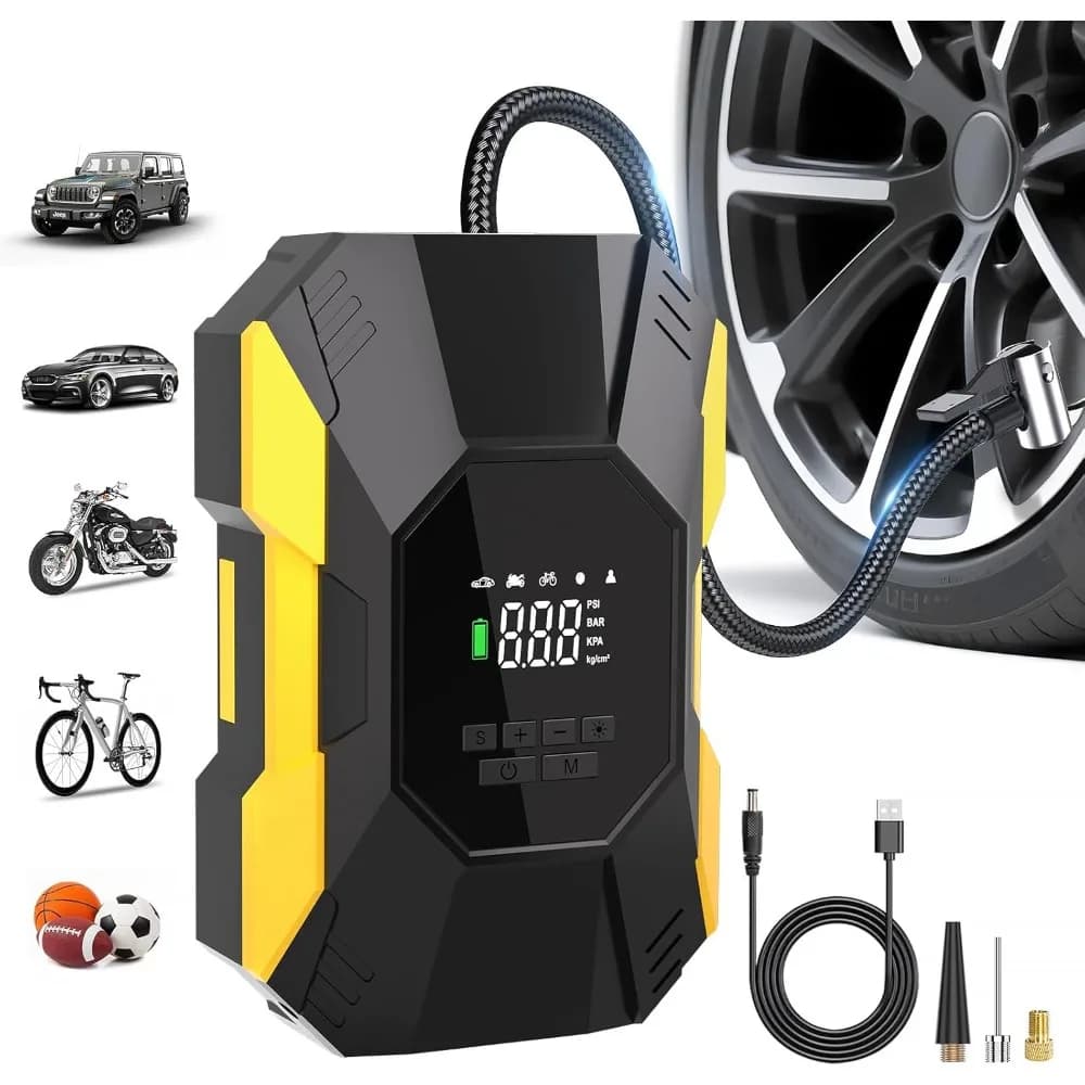 Compressore d'aria portatile per gonfiaggio pneumatici, pompa d'aria senza fili 150PSI per pneumatici per auto con batteria ricaricabile e manometro digitale,