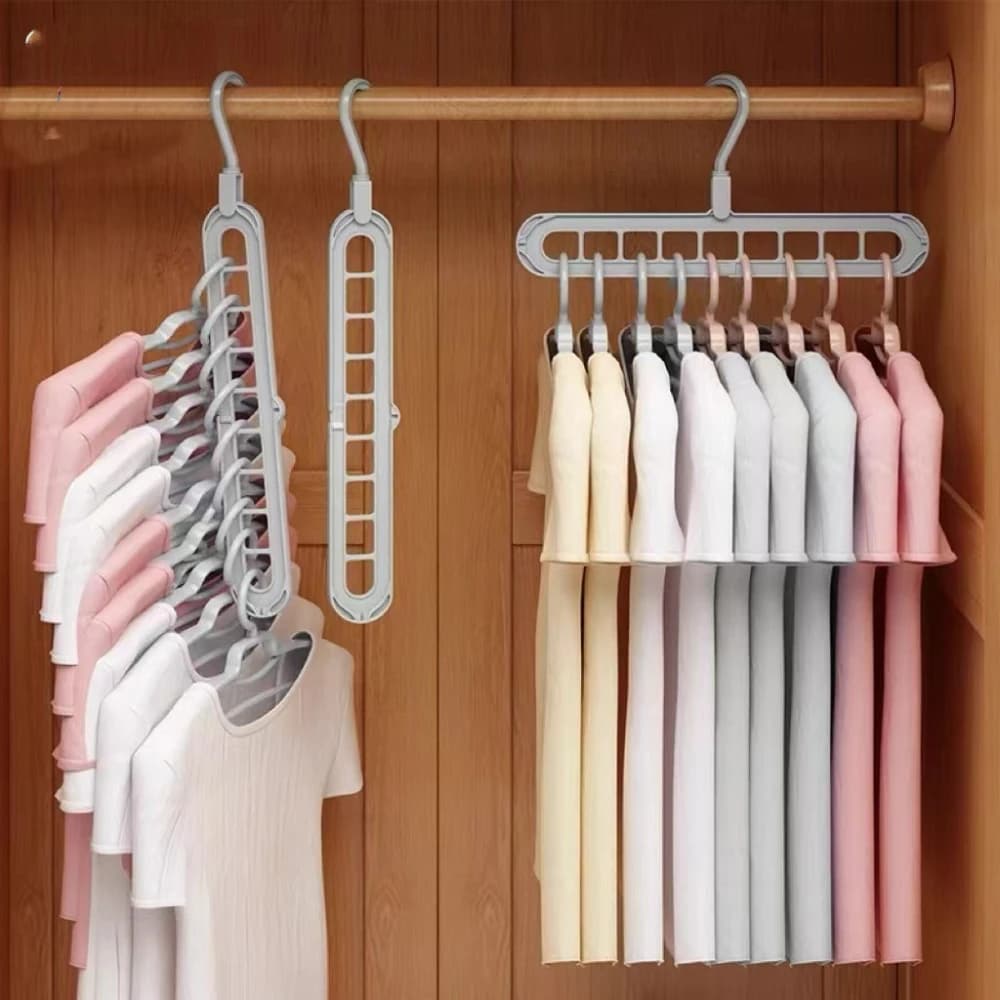 Clothes Hangers,Multifuncti Nine Holes, Foldable Combination Hanger Storage Rack Wardrobe Hanger Space Saves Space