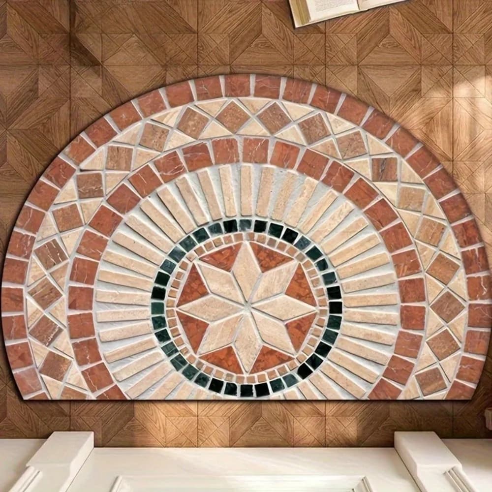 Tappetino Semicircolare Antiscivolo Ispessito, Assorbente, Stile Boho, Lavabile, con Motivi Floreali, per Ingresso e Esterno