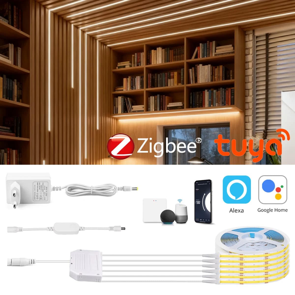 Tuya Zigbee Smart Home Lampada da parete a LED COB Strip DC12V APP Controllo Pannello insonorizzato Decor per Alexa/Google, Need ZIgbee3.0 Gateway