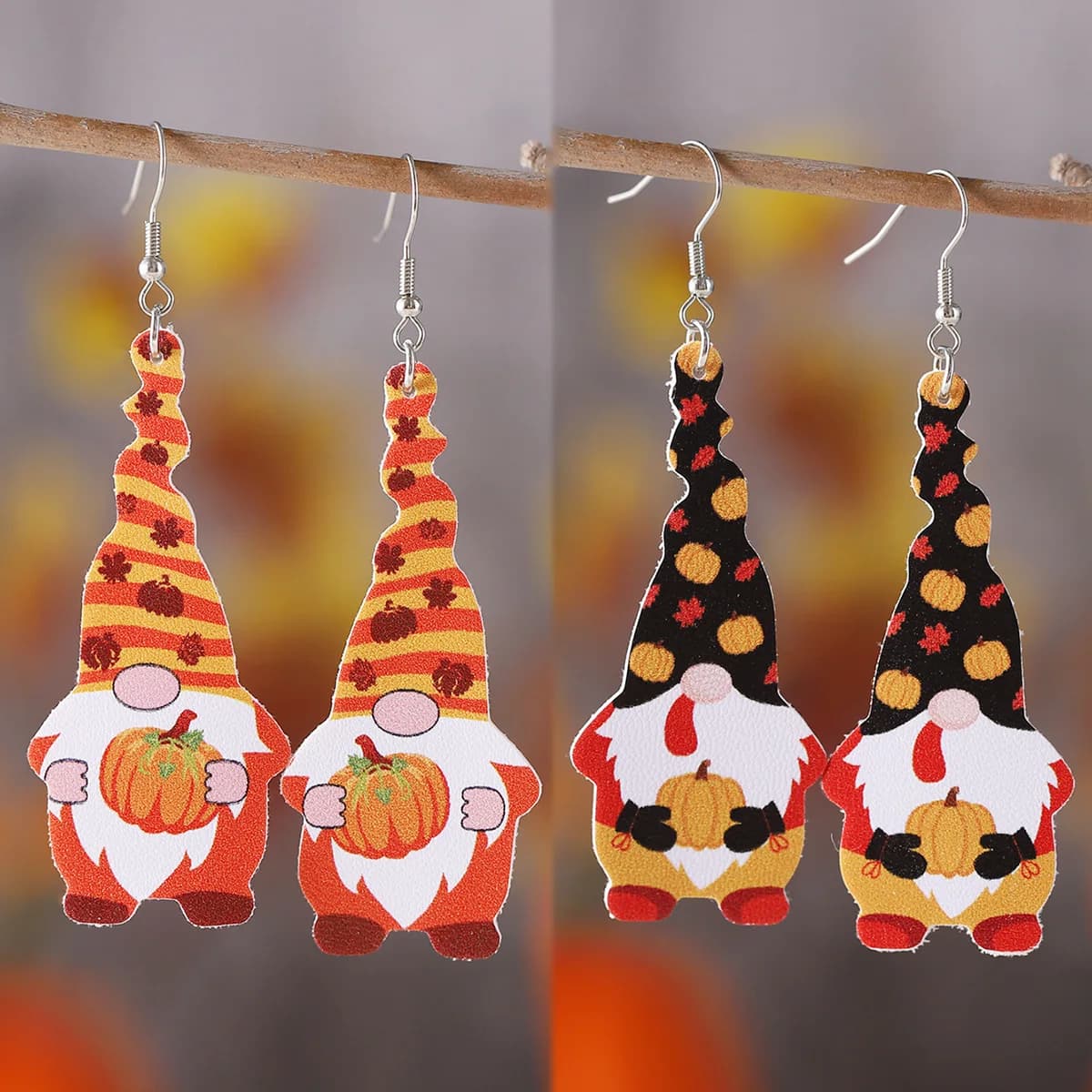 nuovo raccolto autunnale Orecchini pendenti nani con zucca foglia d'acero del Ringraziamento Orecchini del Ringraziamento a doppia faccia in pelle PU