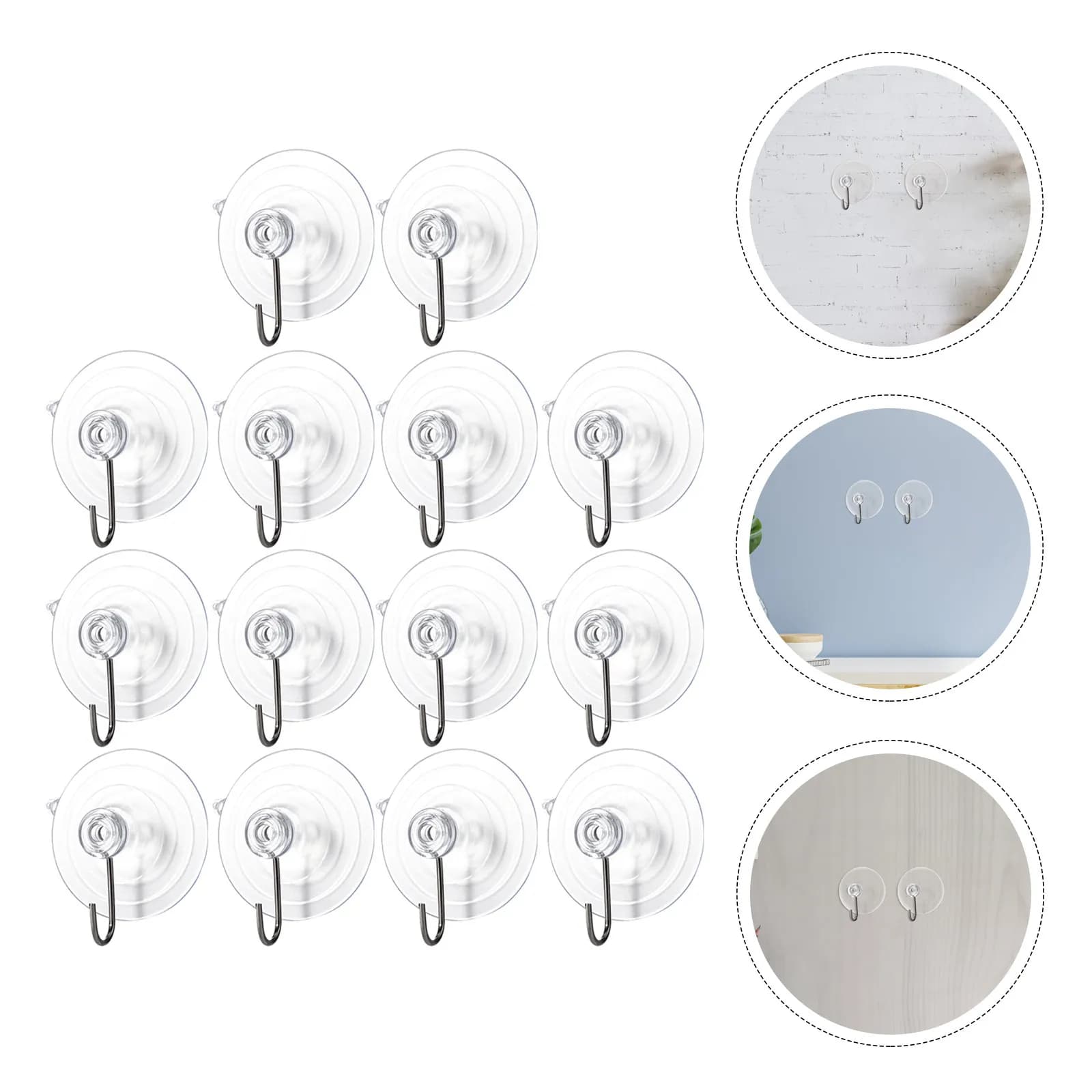 14Pcs Suction Hooks Transparent Clear Suction Cup Hooks Reusable Removable Strong Hold Bathroom Kitchen Tile Glass Door Mirror