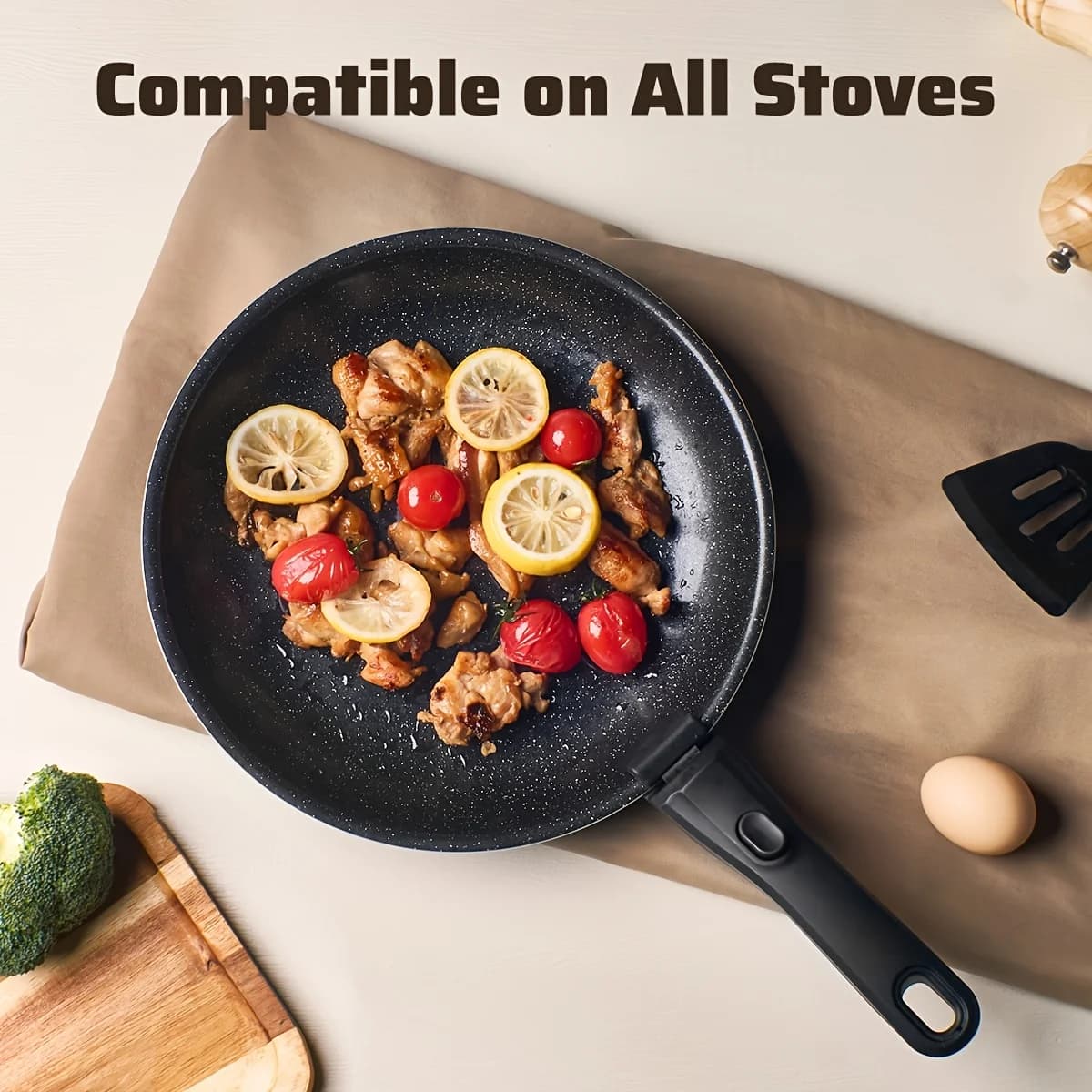 Kpxsiaion 5pcs Pots And Pans Set, Non-Stick Ceramic Coated Cookware Set, Detachable Handle Pots And Pans Cookware Sets, Induction Kitchen Cooking Set, Includes Frying Pans And Saucepan Oven Safe, Induction, Stackable Set (Black)