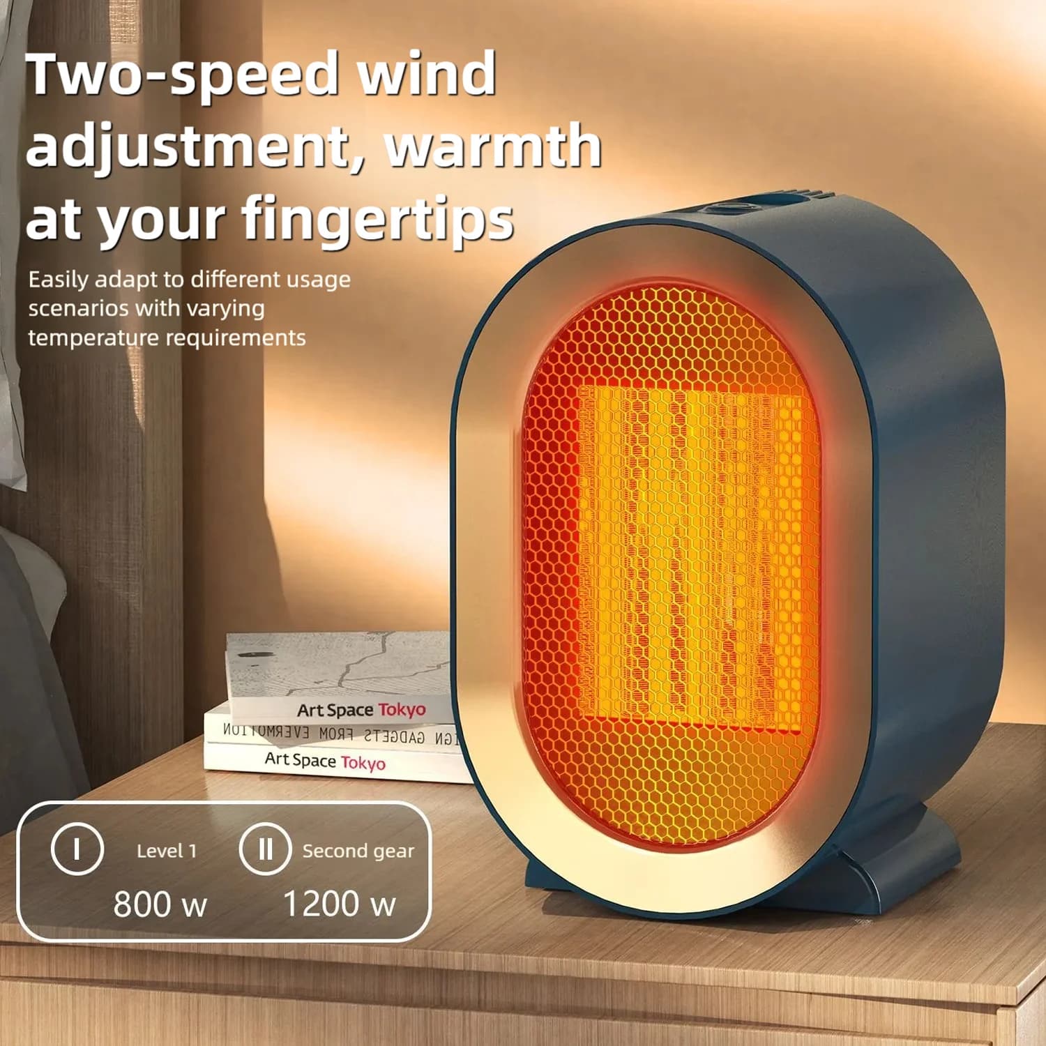 2025 New1200W Riscaldatore elettrico portatile Mini ventilatore da tavolo Riscaldatore Smart Macchina ad aria calda Casa Camera da letto Ufficio Riscaldatore invernale