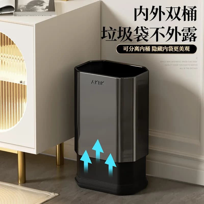 Bidone della spazzatura a doppio strato in acciaio inossidabile nero da 10 l/2,6 gal. Bidone della spazzatura aperto, cestino della spazzatura di lusso opaco per il bagno