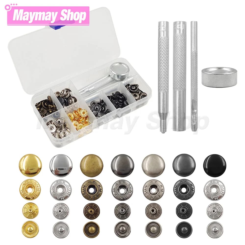 35 set bottoni automatici in metallo bottoni automatici con kit di strumenti di impostazione bottoni a pressione senza cucitura per borse per abbigliamento artigianato in pelle fai da te