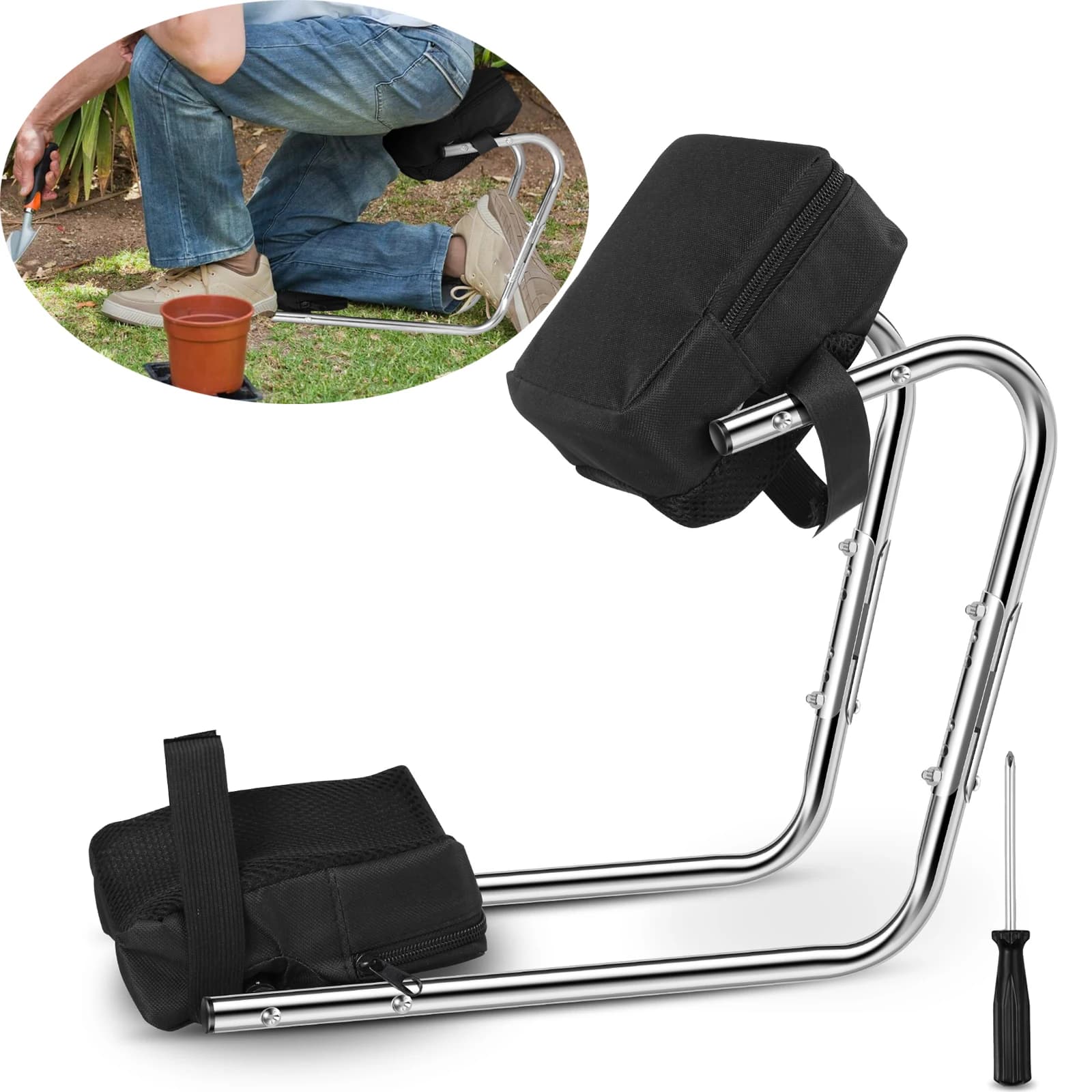 Sedile inginocchiatore da giardino Cuscino per ginocchio da giardinaggio in lega di alluminio Supporto per ginocchio da fattoria resistente all'usura Tappetino ergonomico per ginocchio da giardinaggio Facile