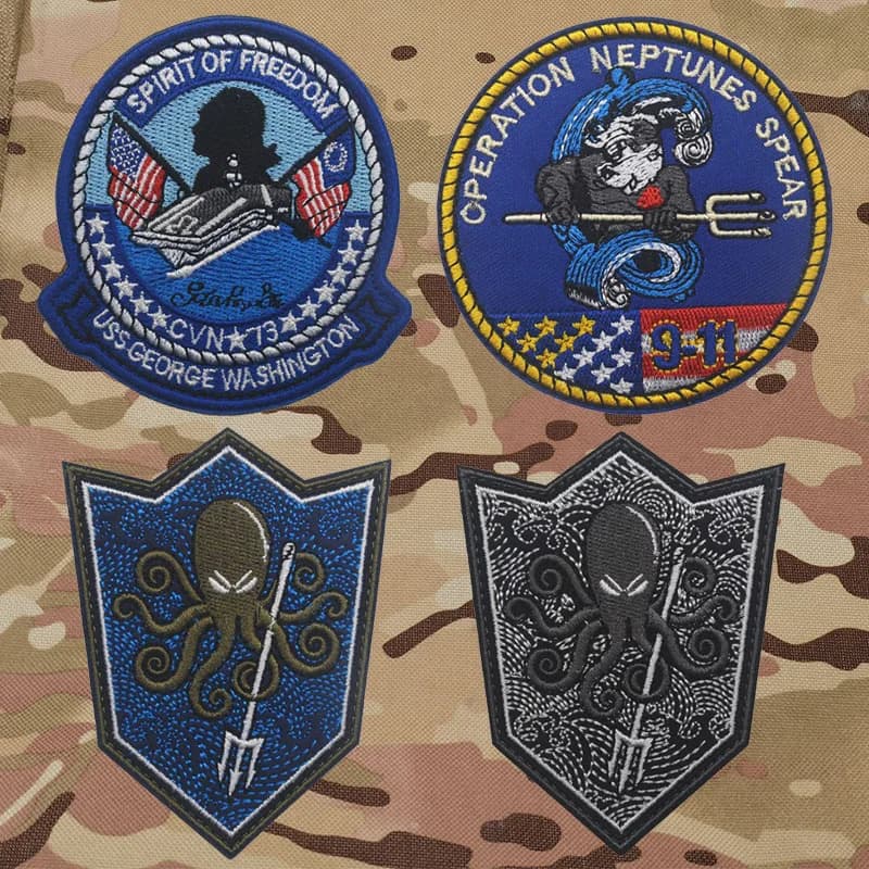Military Patch Trident Octopus Washington Patch embroidered in fabric Tactical adhesives for clothes with hook and ring