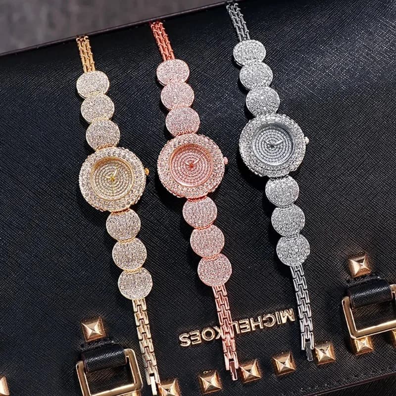 Orologio da donna di lusso con diamanti pieni per donna, braccialetto elegante, orologi da polso al quarzo, regali da donna