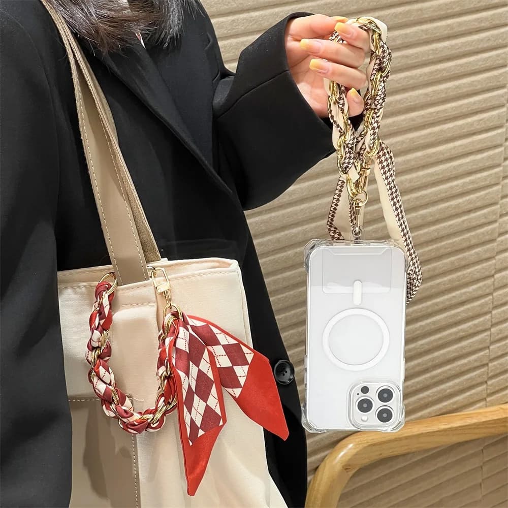 For Mobile Phone Short Lanyard Universal Silk Scarf Hand Wrist Strap Rope For Bag Chain Pendant Cell Phone Case Accessories