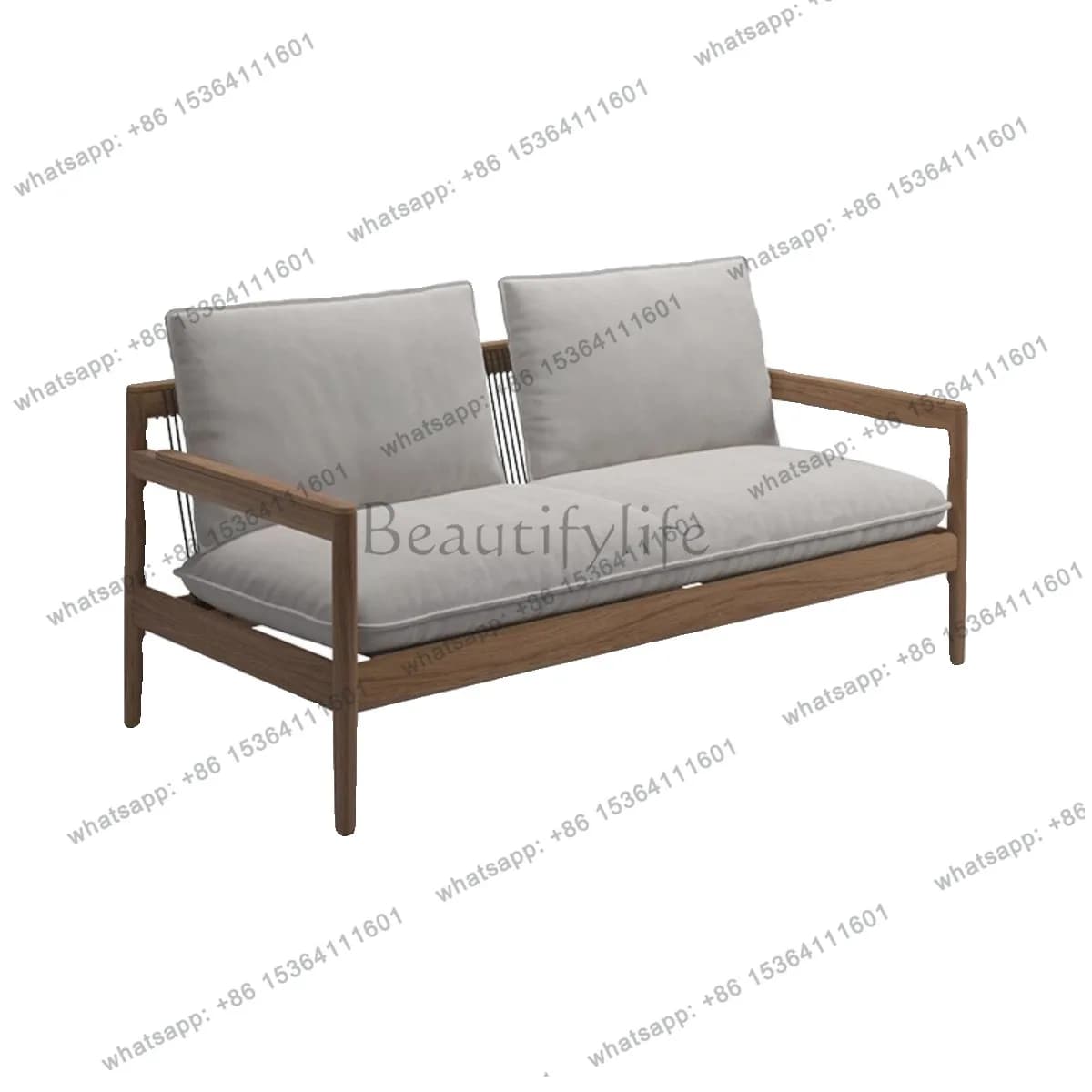Nordic wabi-sandy wind solid wood single sofa, teak waterproof and sunscreen outdoor courtyard sofa