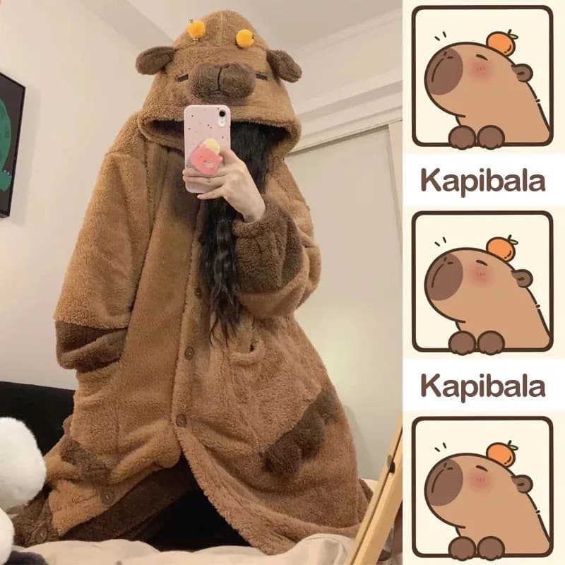 CySuper Carino Capybara Pigiama Accappatoio Per Le Donne Inverno Homewear Indumenti Da Notte Salotto Accappatoio Bella Kawaii Pigiama Caldo Comodo Soffice
