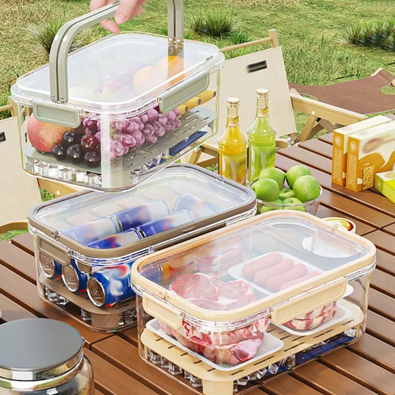 Contenitori da picnic portatili con scatola per la conservazione della freschezza con coperchi e manico Vassoi da portata divisi Conservazione degli alimenti per frigorifero in plastica resistente all'aria