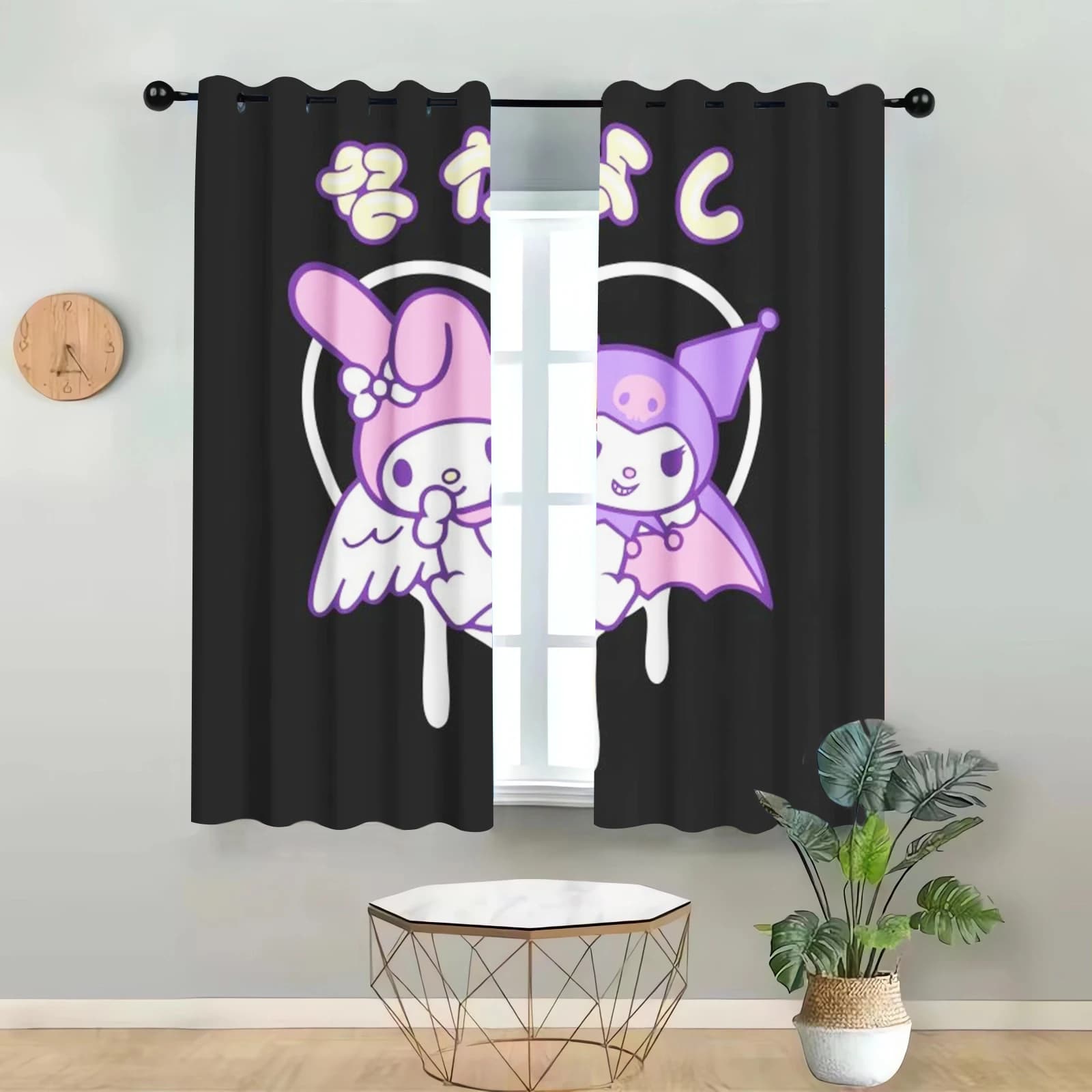 Kuromi Home Decor Printed Curtains For Living Room Bedroom Blackout Curtains Cartoon Cute Dustproof 100% Polyester