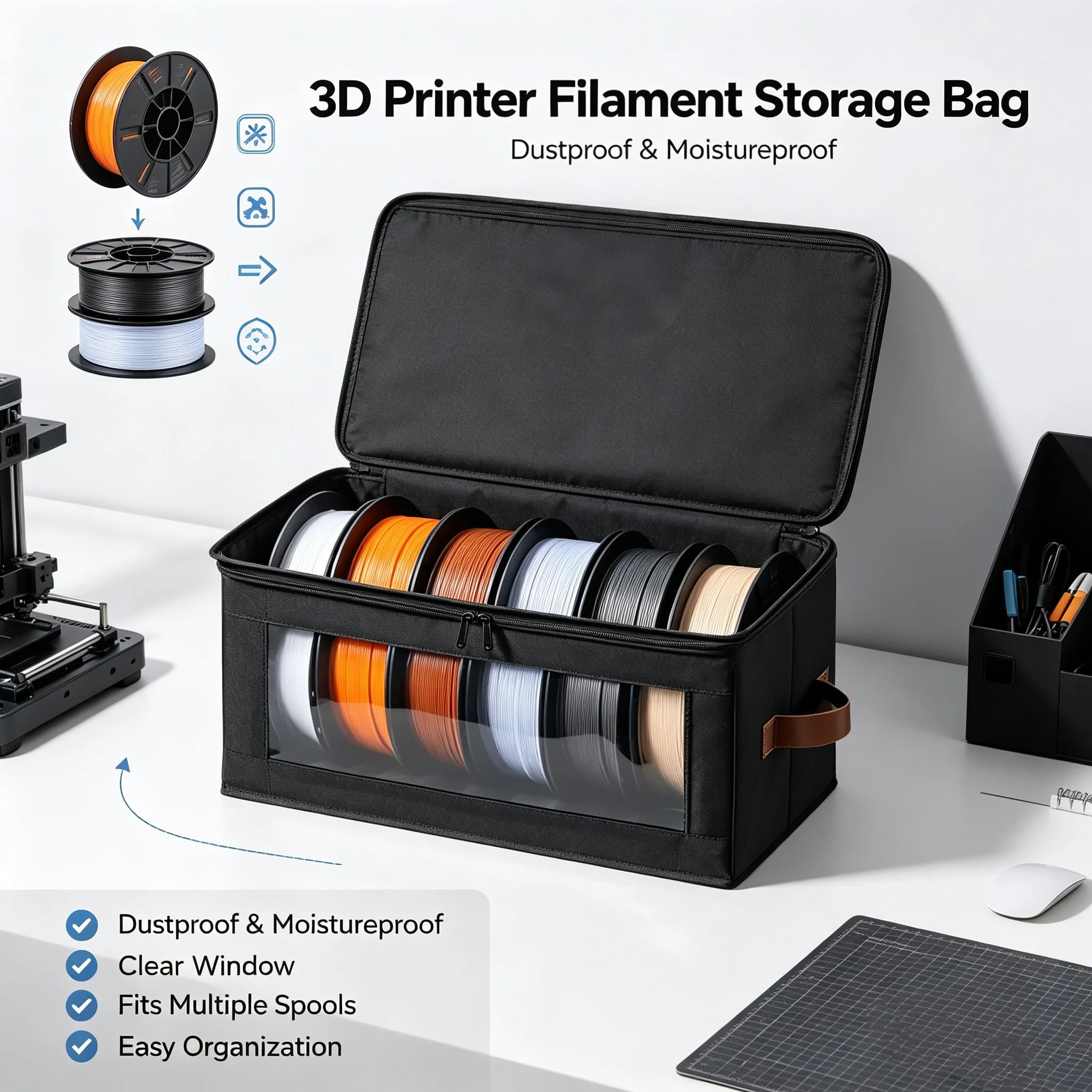 3D Printer Filament Storage Box Non‑Woven Fabric PLA PETG TPU ABS Spools Filament Dust‑Proof Container Stackable Carrier Bin