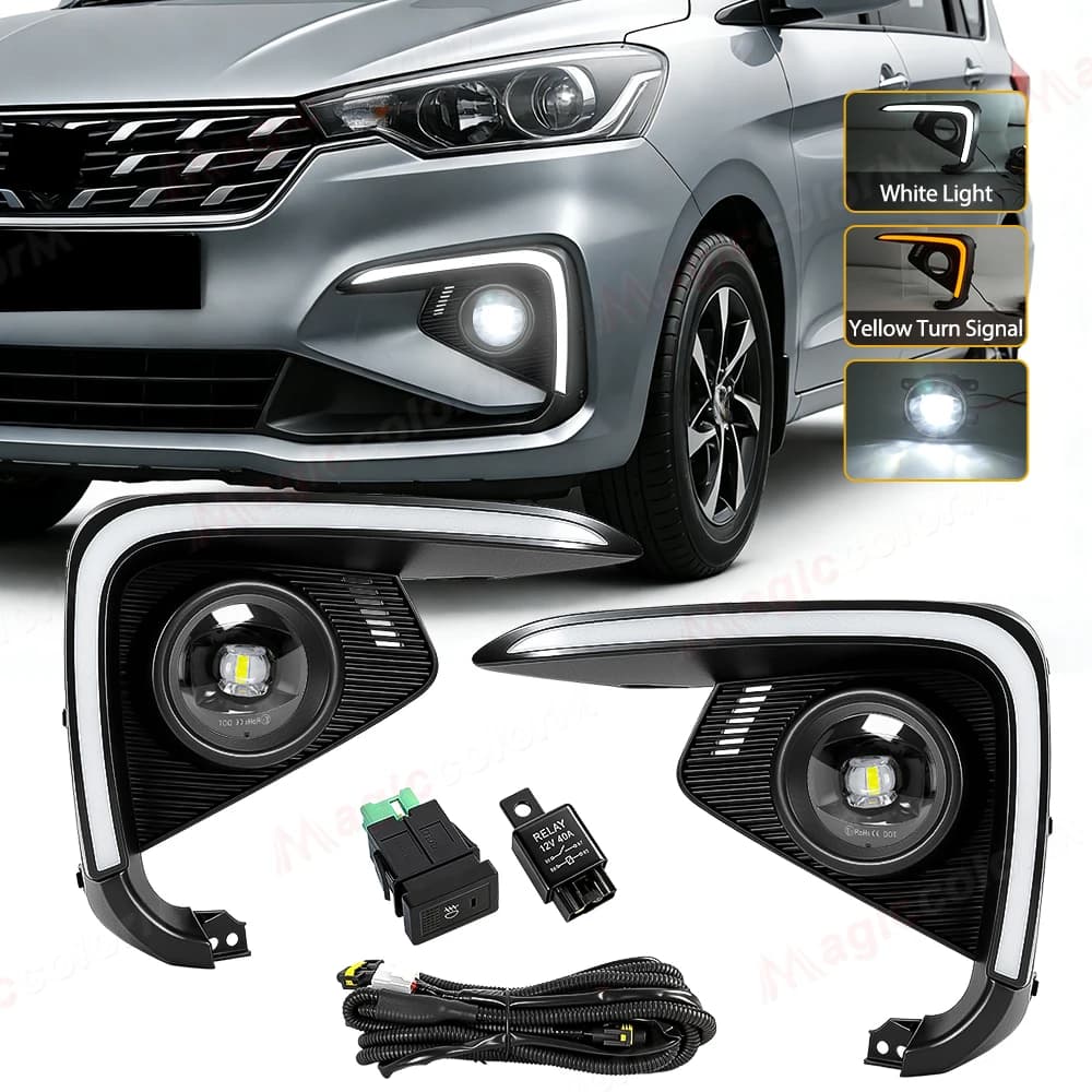LED daylights for Suzuki Ertiga 2018 2020, Fendinebbia, Daylights for Front bumpers, White and Yellow Direction Indicators