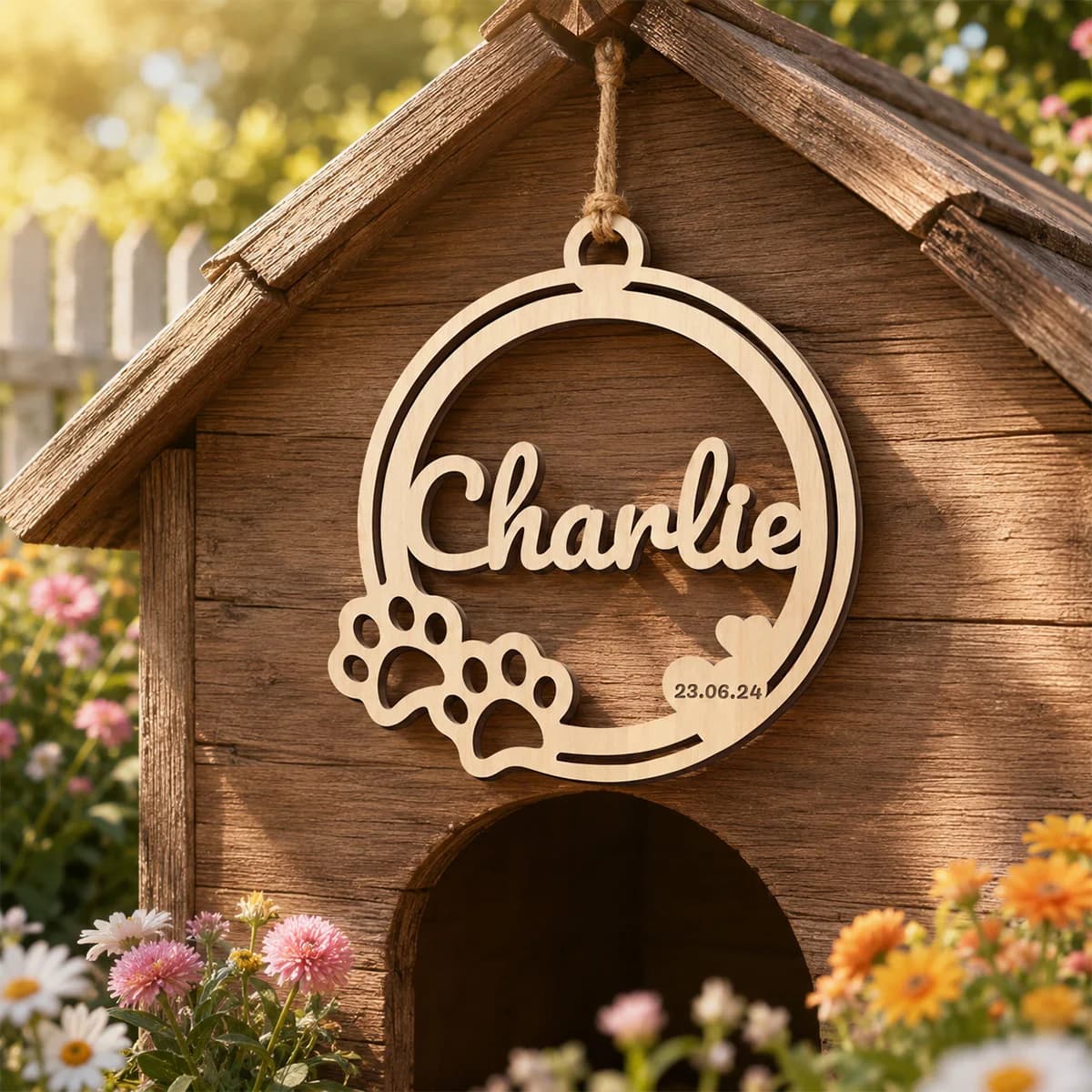 1pc personalized double-layer wooden surname brand, customizable name, small dog paw shape, pet decoration