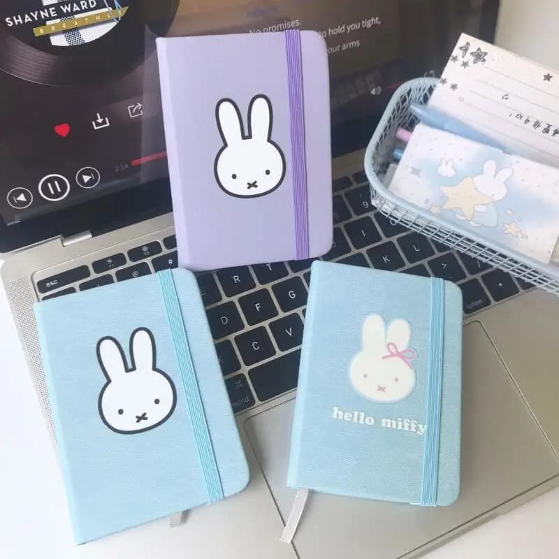 Miffy Kawaii A7 Elastic Strap Notebook Cute Rabbit Print Pocket Size Portable Note Taking Travel Journal Planner Stationery