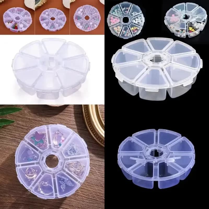 2026 Latest Round Beads Organizer Box 8 Grid Jewelry Storage Container for Rhinestones Nail Art Supplies Craft Beading DIY
