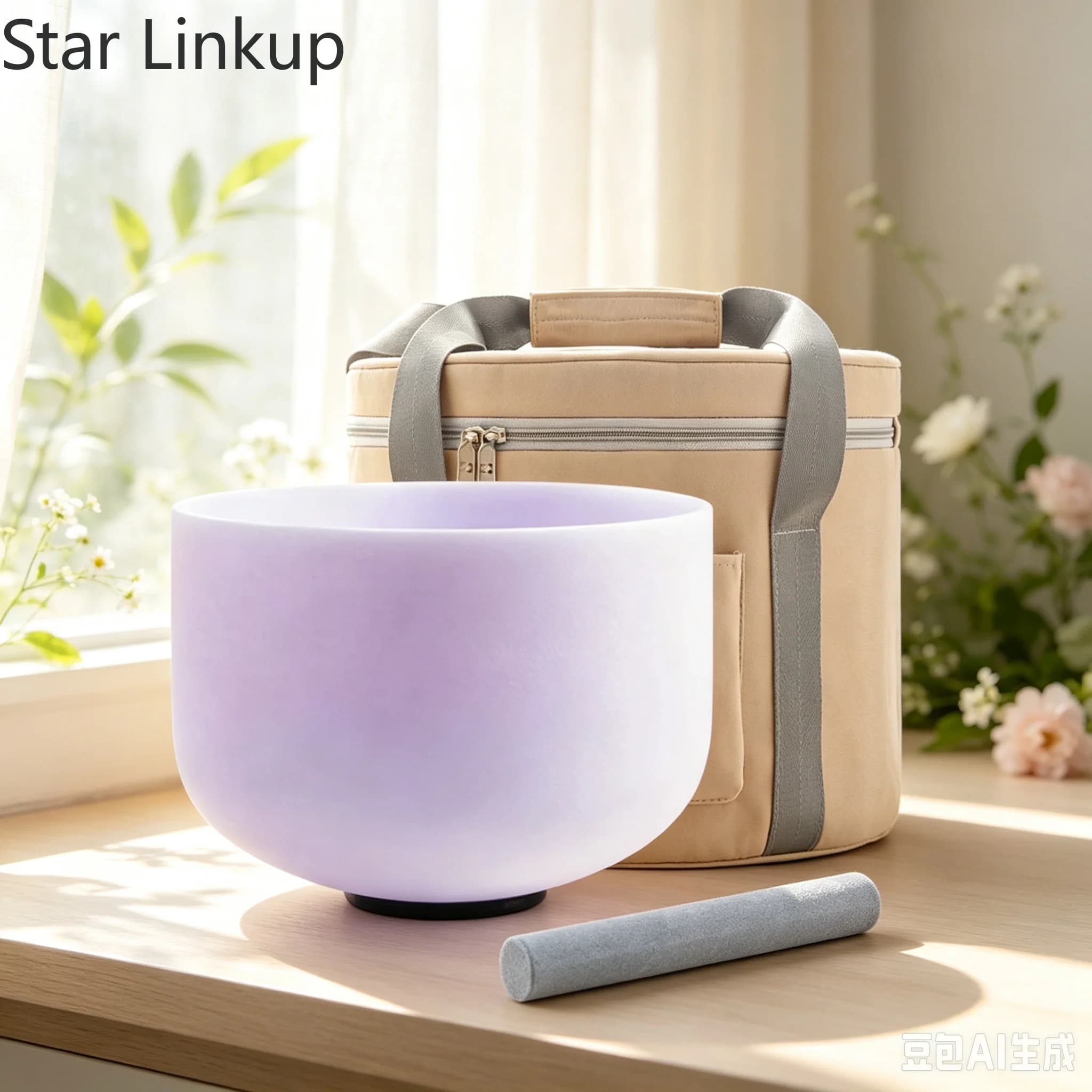10 Inch Amethyst Infused Composite Crystal Singing Bowl, Supports 432Hz & 440Hz Tuning, Equipped with Matching Beige Storage Bag for Tibetan Meditation & Sound Healing